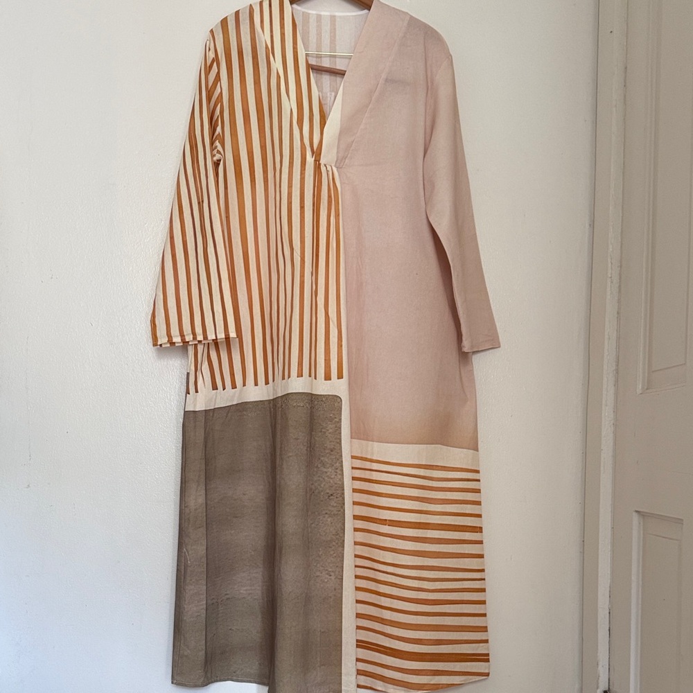 Chic Long Sleeve Striped Dress in Orange and Cream